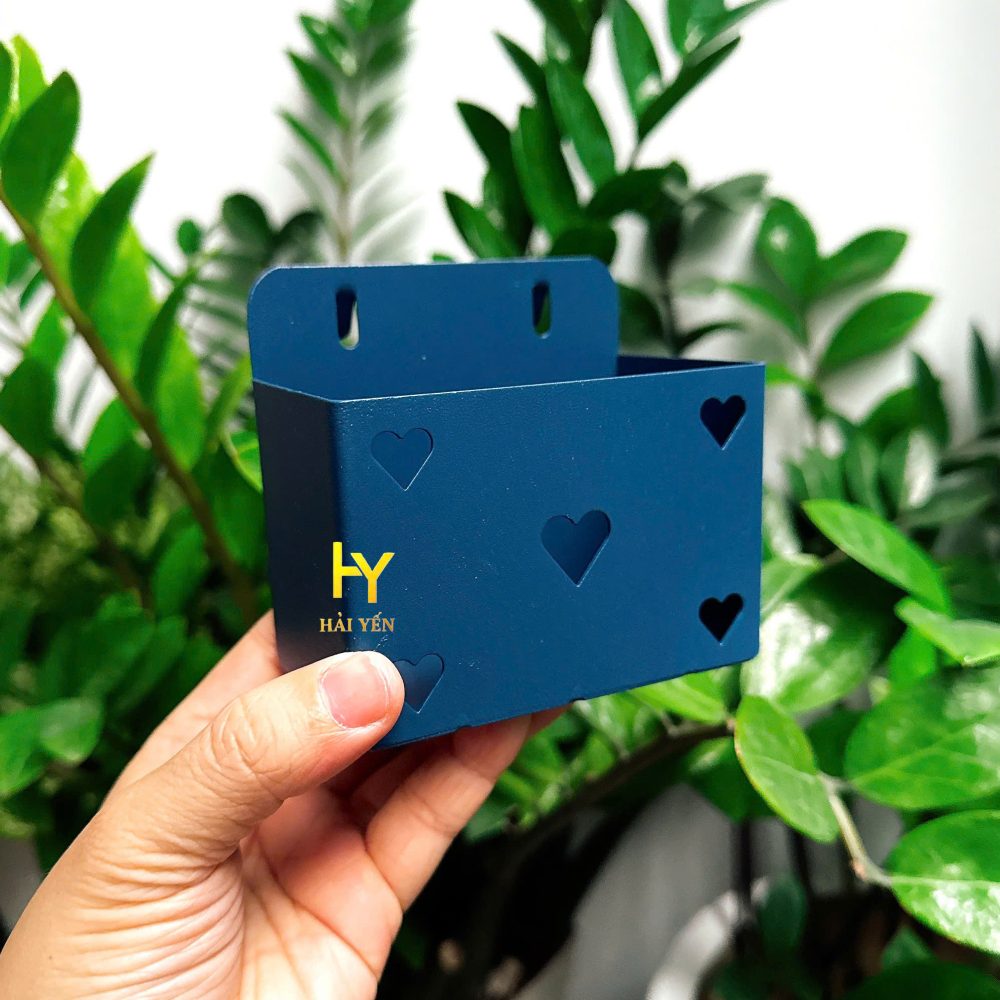 Hộp vuông trái tim màu xanh ánh kim cài bảng Pegboard - Phụ kiện cài tấm tôn lỗ cao cấp